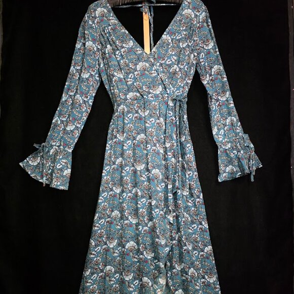 NWT Band of The Free Jewel Teal Floral Wrap Maxi Dress M - Picture 2 of 15